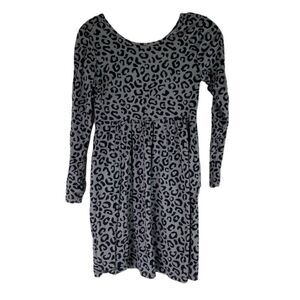 Old Navy Dress Girls Black Gray Leopard Skater Long Sleeve Pockets XL 14/16